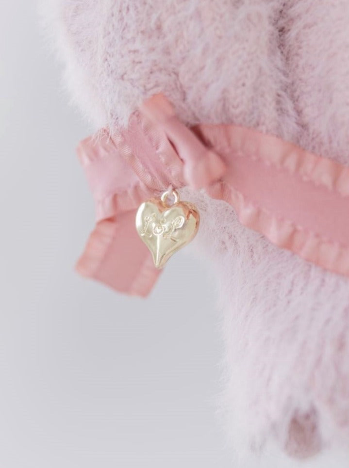Bunny ear knit sweater with engraved heart charms (cream)