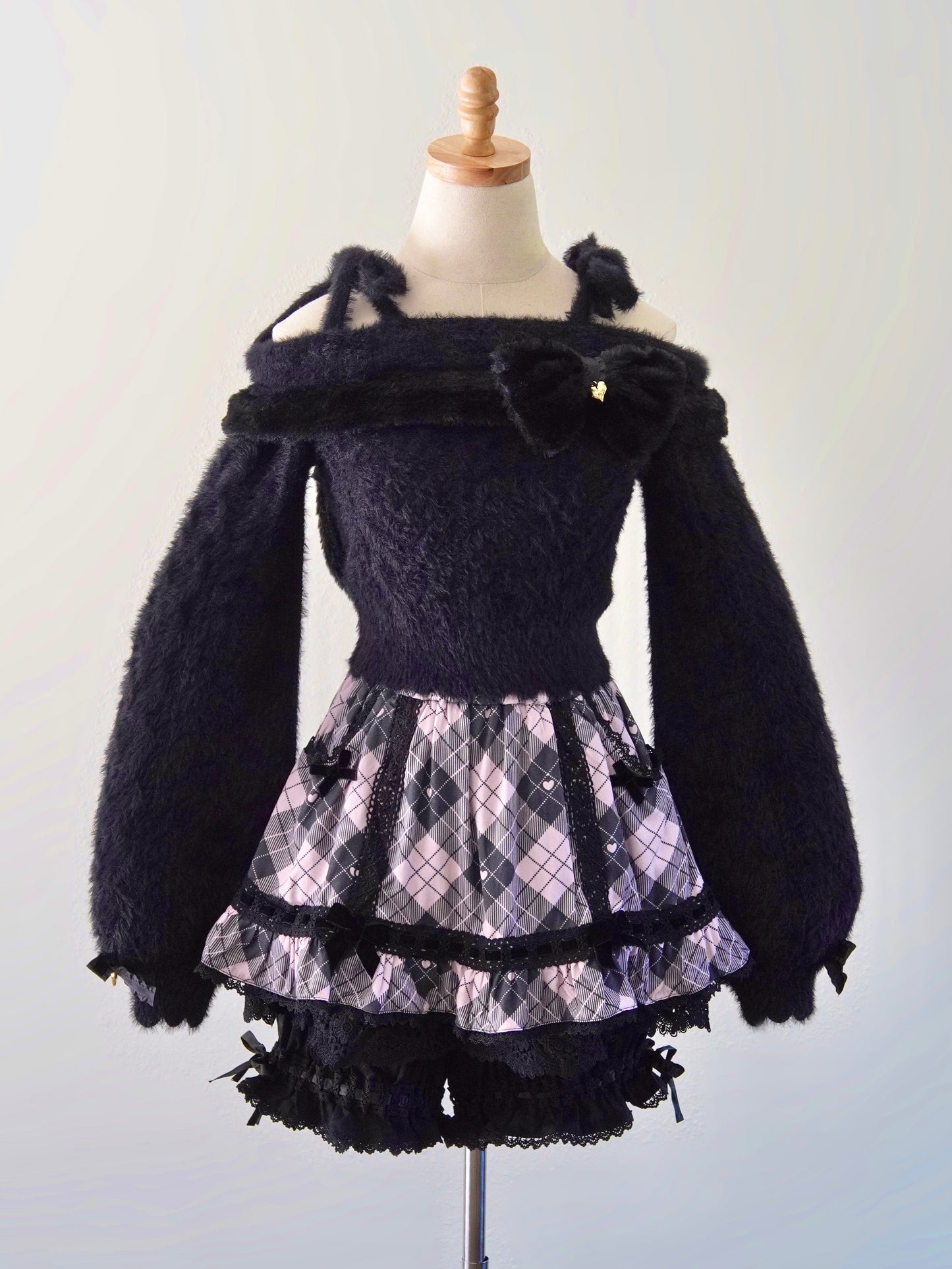 Black plaid skort with attached bloomers