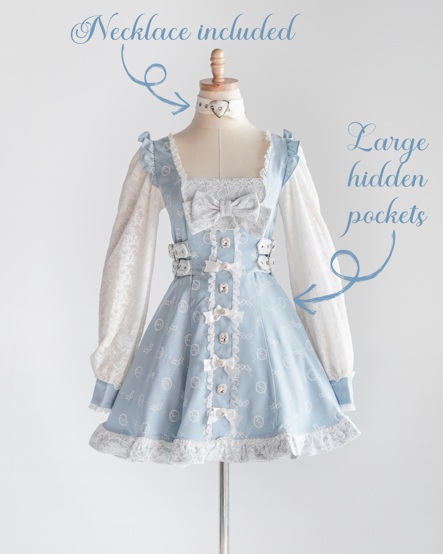 Fallen Angel dress & choker necklace set [Jirai Kei] blue/white (pre-order)