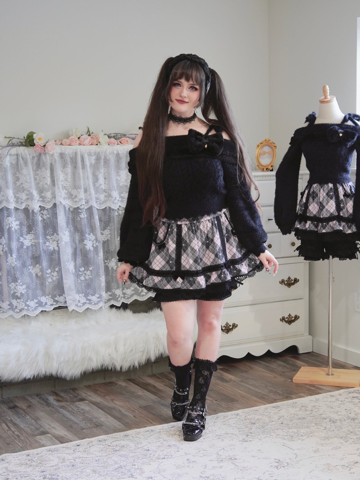 Black plaid skort with attached bloomers