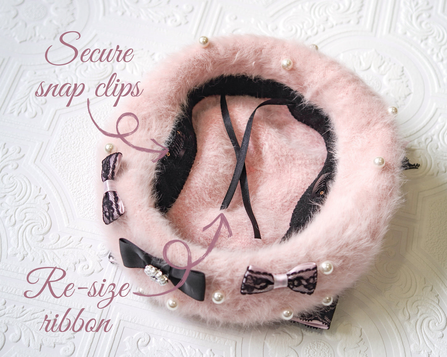Cute n' Chaotic beret hat [Jirai Kei] pink/black