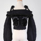 Bunny ear knit sweater with engraved heart charms (black)