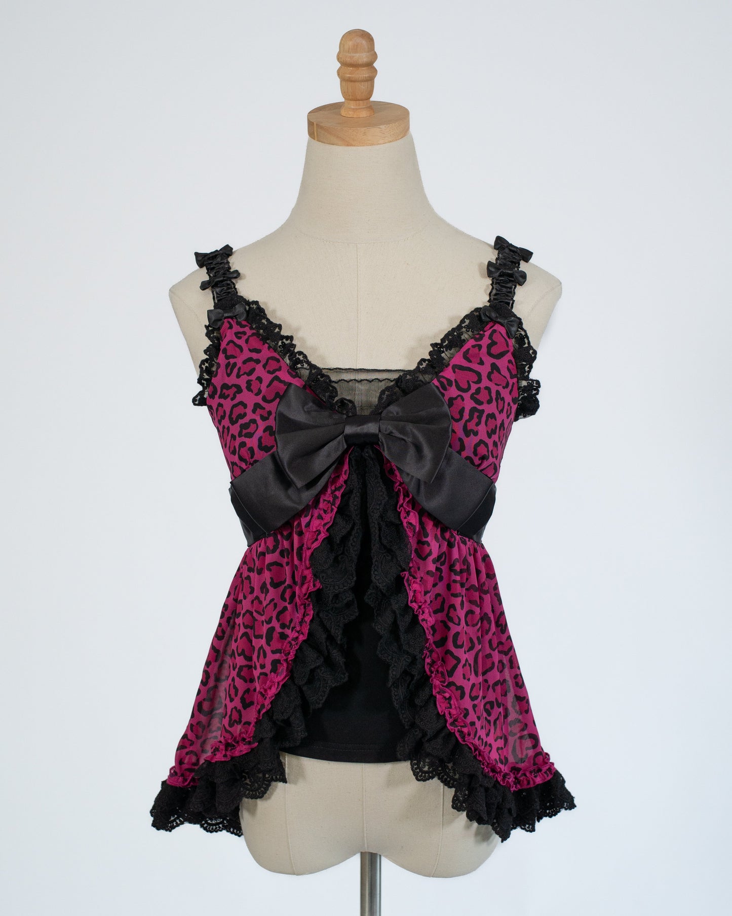 Agejo leopard heart flyaway babydoll blouse [Gyaru line] (pre-order)