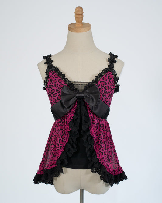 Agejo leopard heart flyaway babydoll blouse [Gyaru line] (pre-order)