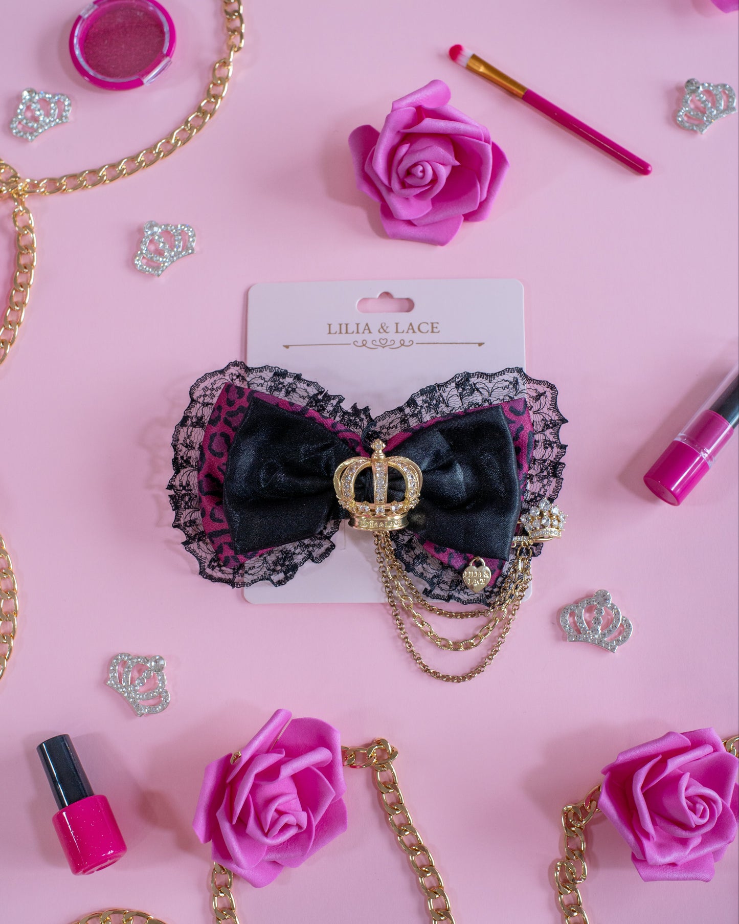 Agejo heart leopard crown hair bow [Gyaru line]