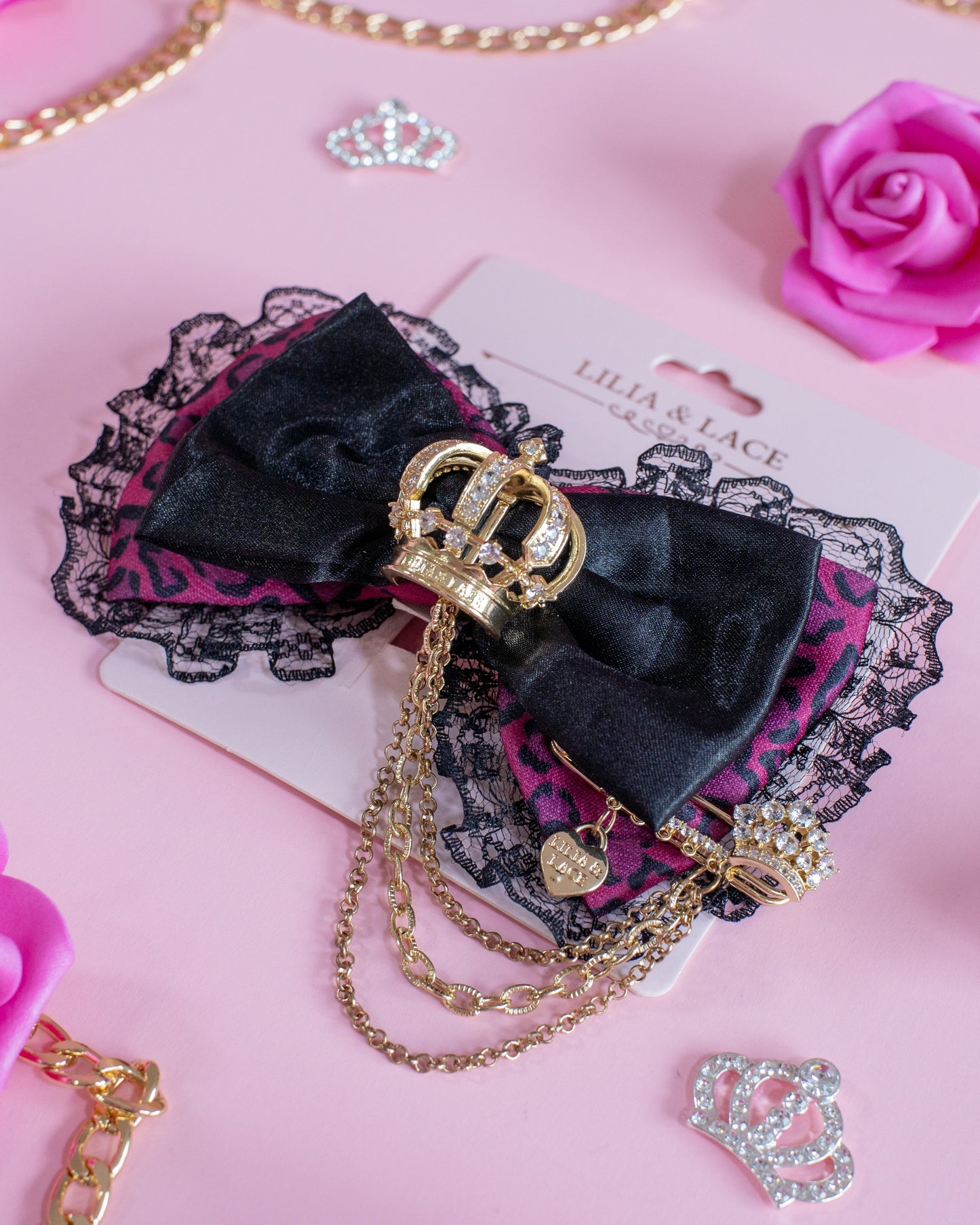 Agejo heart leopard crown hair bow [Gyaru line]