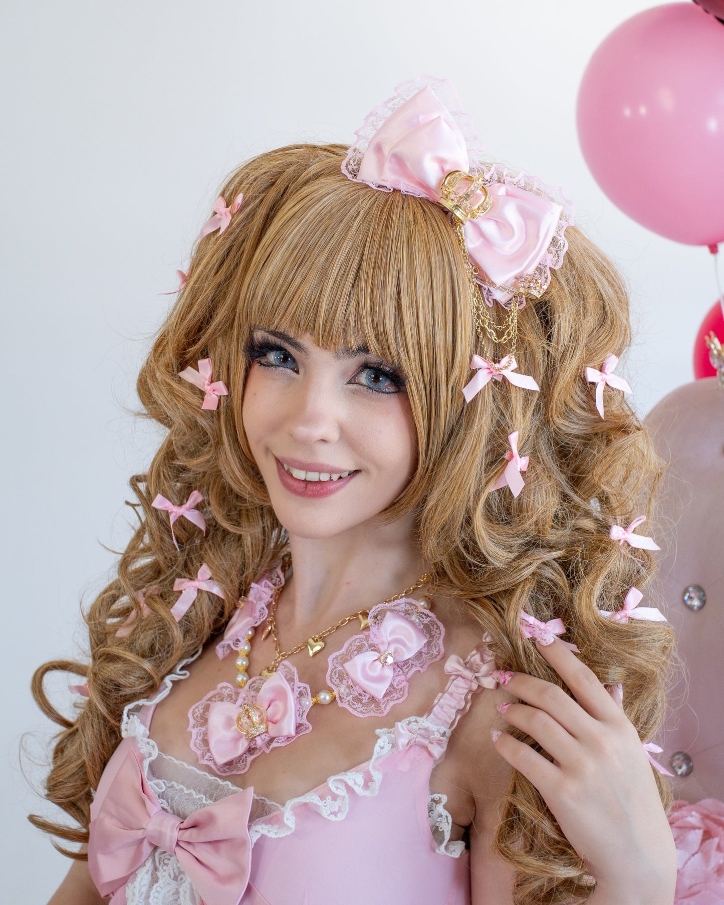 Himegyaru pastel pink crown hair bow [Gyaru line]