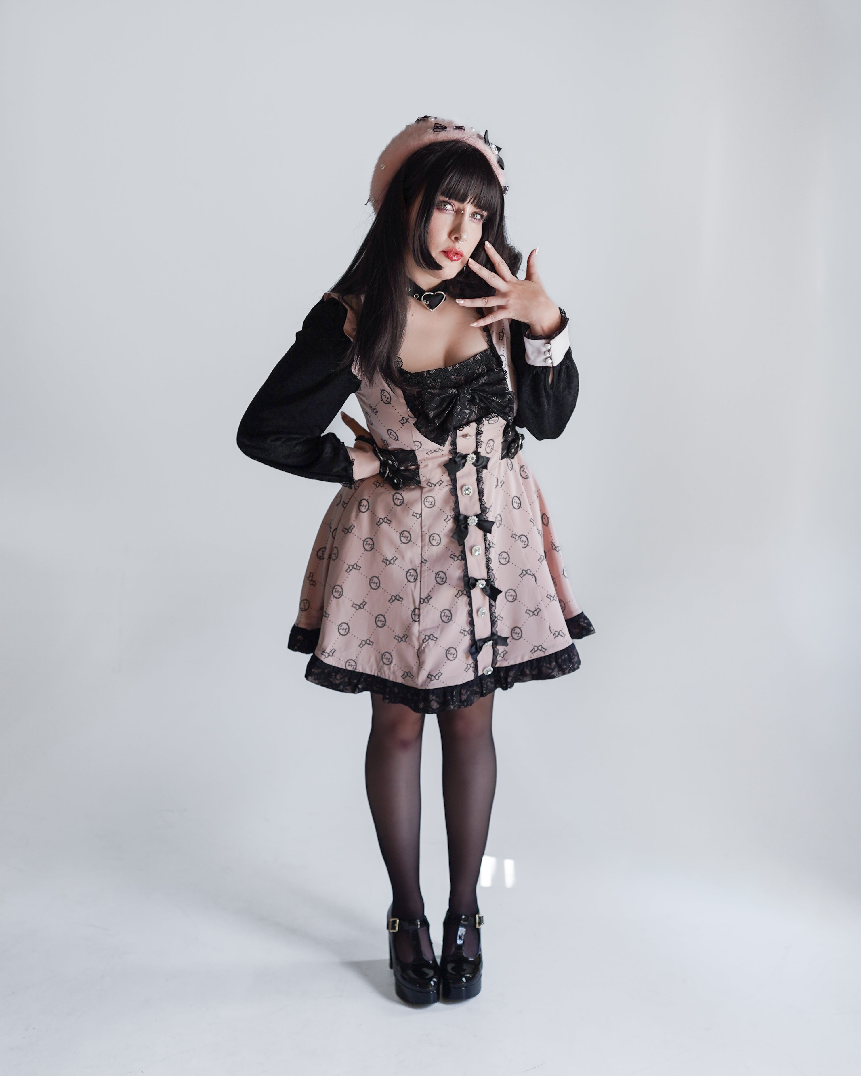 Cute n' Chaotic dress & choker necklace set [Jirai Kei] pink/black
