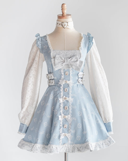 Fallen Angel dress & choker necklace set [Jirai Kei] blue/white (pre-order)