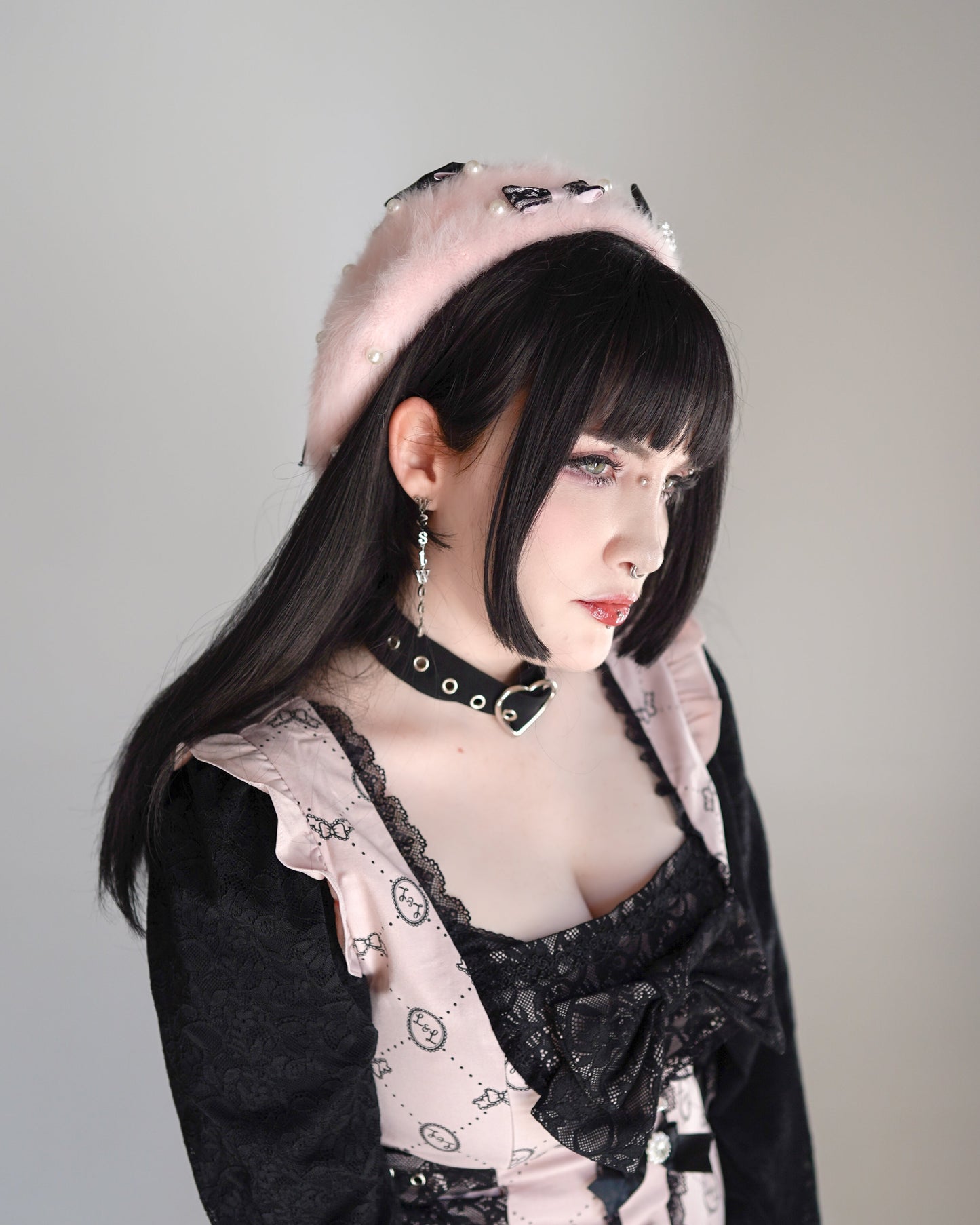 Cute n' Chaotic beret hat [Jirai Kei] pink/black