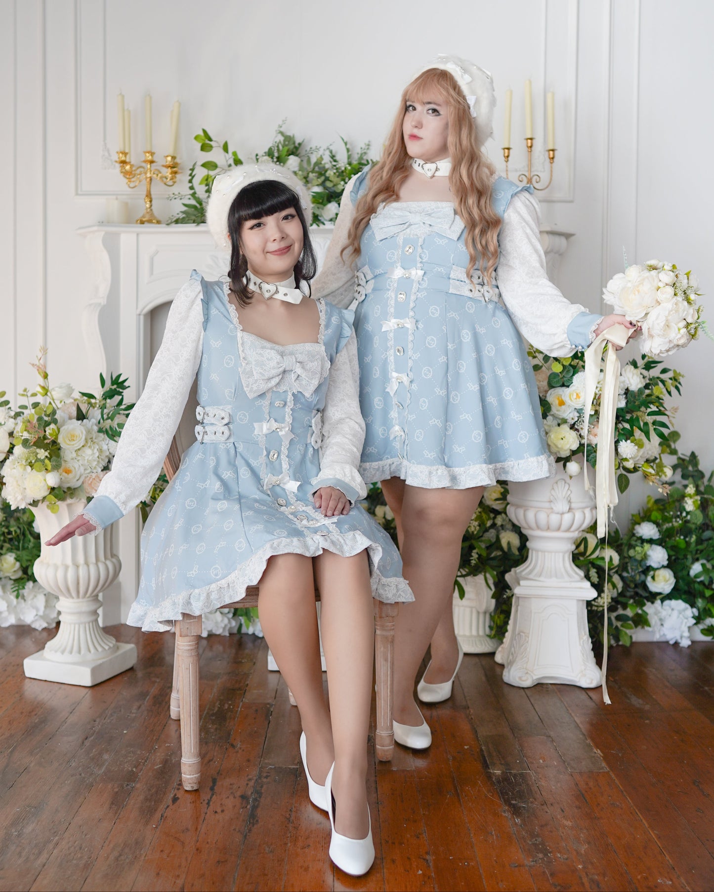 Fallen Angel dress & choker necklace set [Jirai Kei] blue/white (pre-order)
