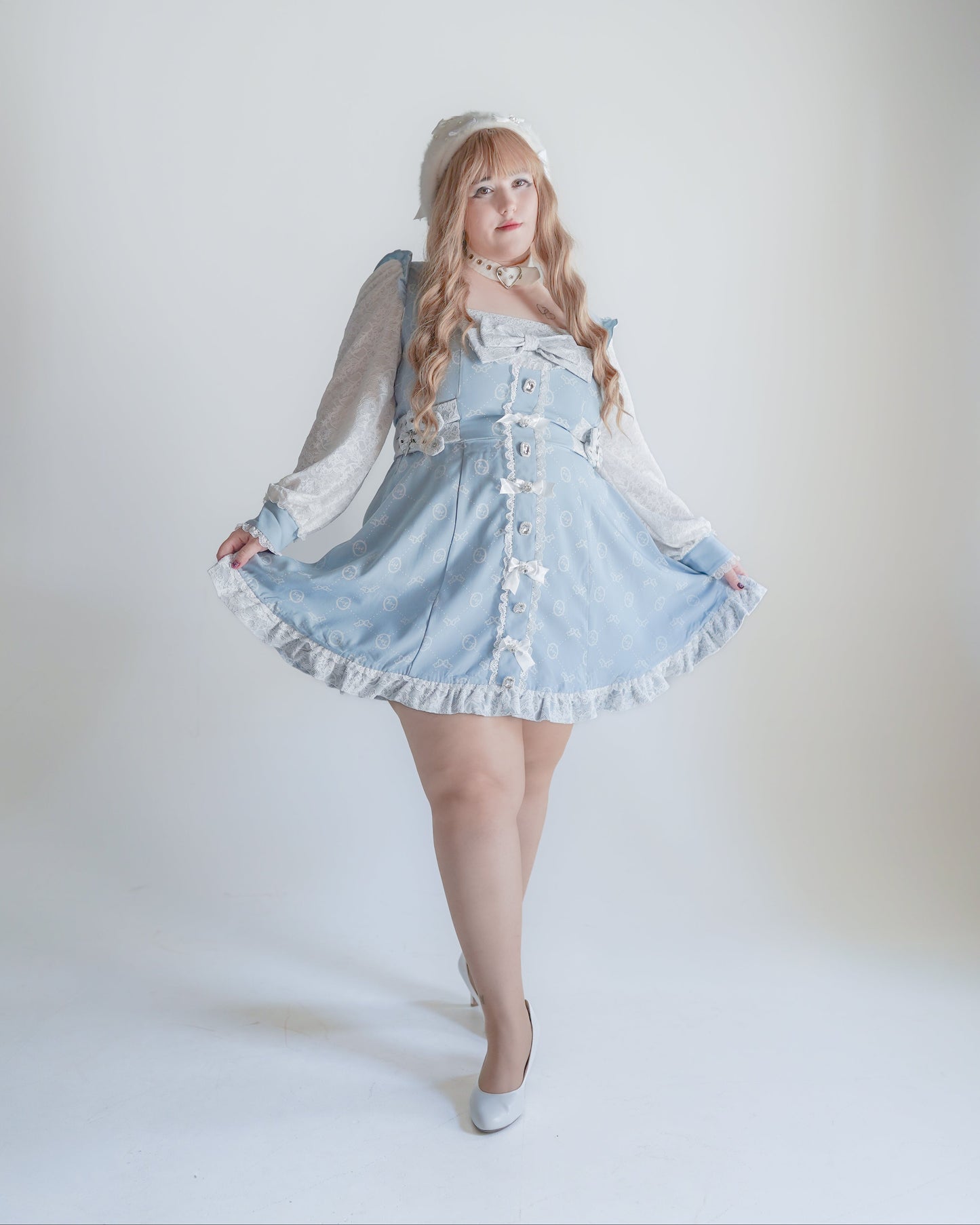 Fallen Angel dress & choker necklace set [Jirai Kei] blue/white (pre-order)