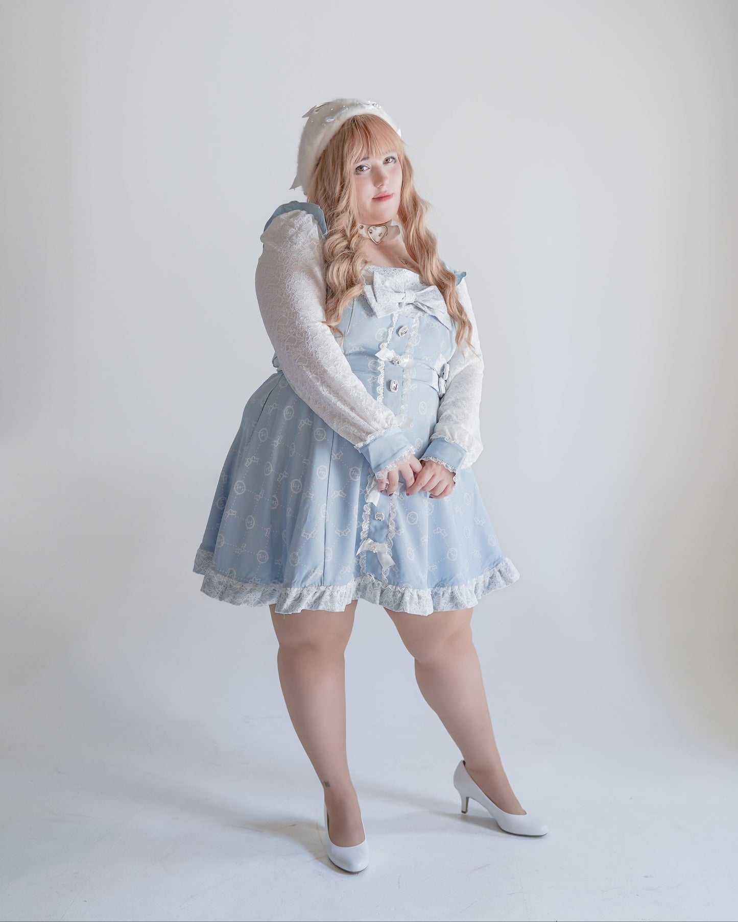 Fallen Angel dress & choker necklace set [Jirai Kei] blue/white (pre-order)