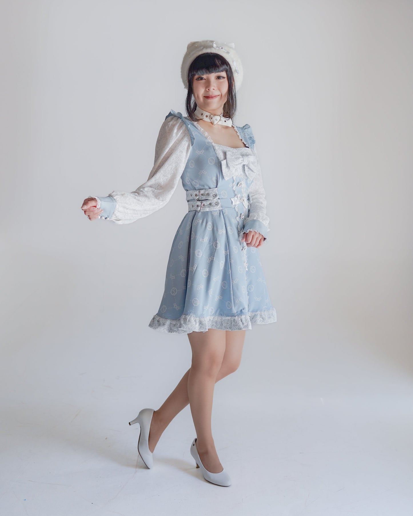 Fallen Angel dress & choker necklace set [Jirai Kei] blue/white (pre-order)