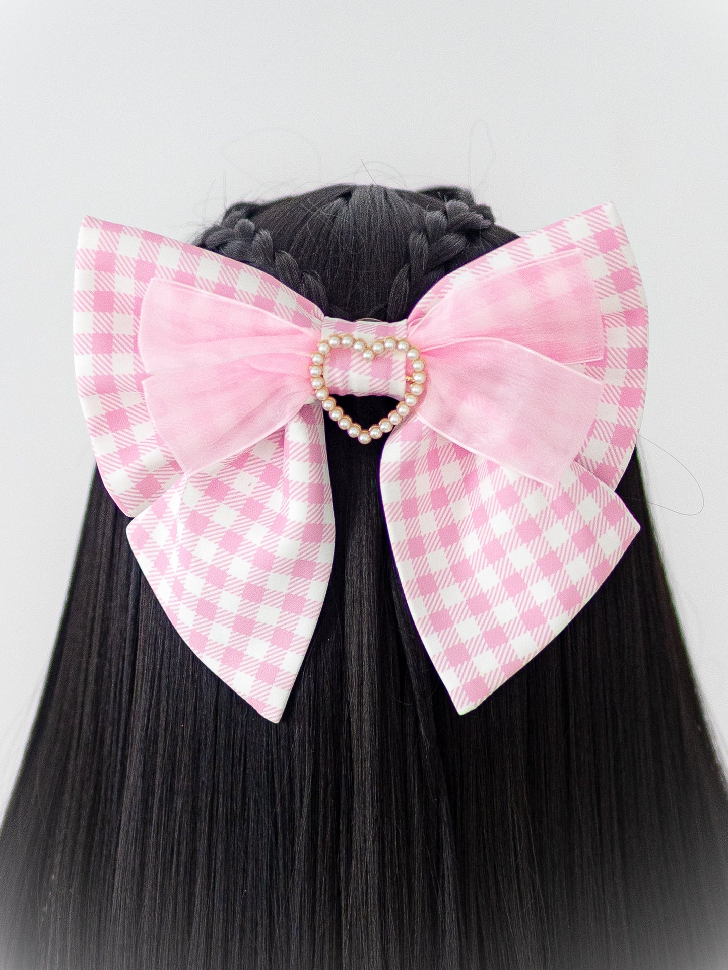 Gingham heart hairbow/pin [Strawberry Bunny]
