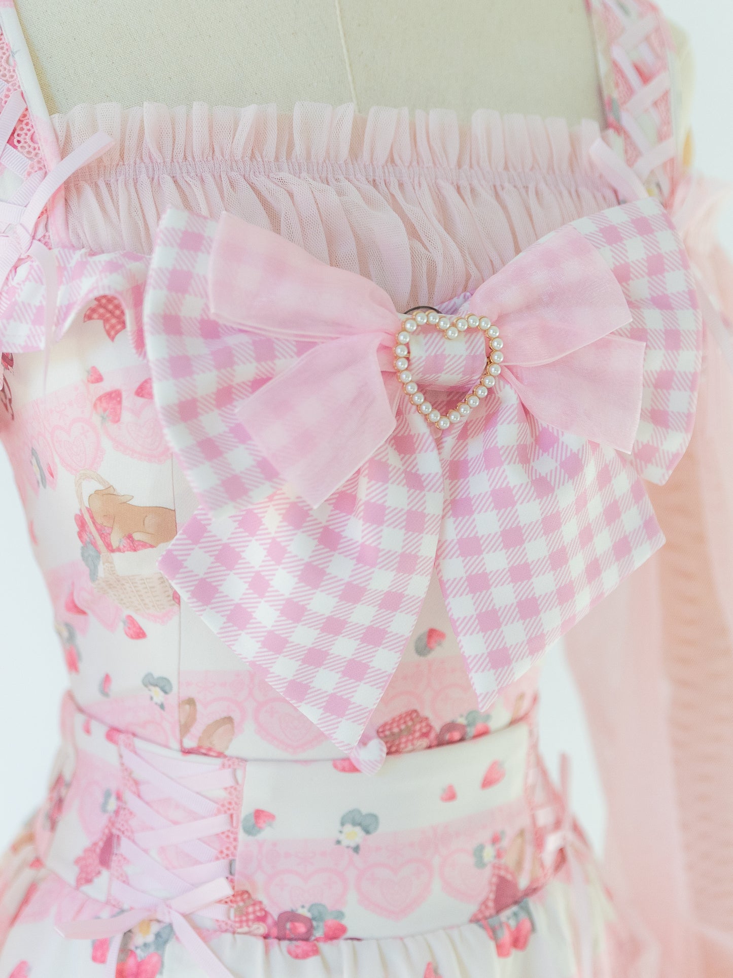 Gingham heart hairbow/pin [Strawberry Bunny]